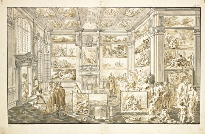 Catalogue raisonne et figure de ses tableaux, La Galerie Électorale de Düsseldorf, Pigage, Nicolas de, 1723-1796, Red crayon