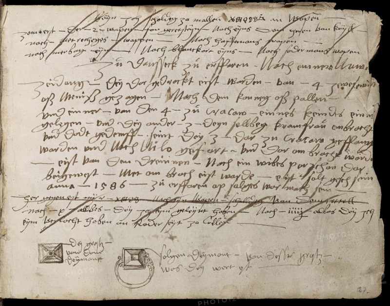 Diamond ring leaf, Handbook with sketches, Hanberg, Hans, 16th century, ca. 1570-1598