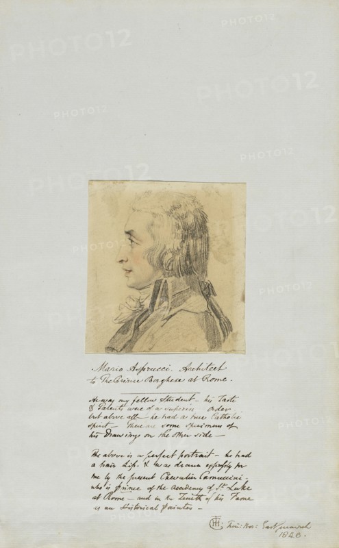 Mario Asprucci, architect to the Prince Borghese at Rome, Camuccini, Vincenzo, 1771-1844, Pencil and red chalk on paper, 1840