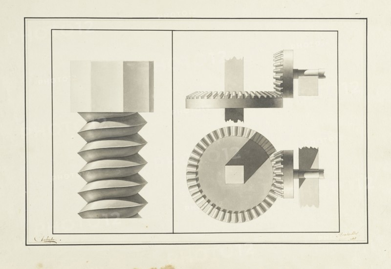 Machinery, Épures, Charbaut, 19th cent., Pen, ink and watercolor, ca. 1806