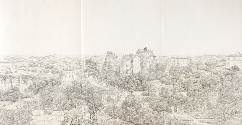 Vue du mont calius et du mont aventin delsinee du couvent de st. bonaventure sur le mont palatin, Grandes vues pittoresques