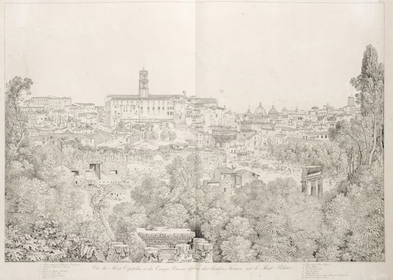 Vue du mont capitolin et du campo vaccino delsinee des jardins farnese sur le mont palatin, Grandes vues pittoresques