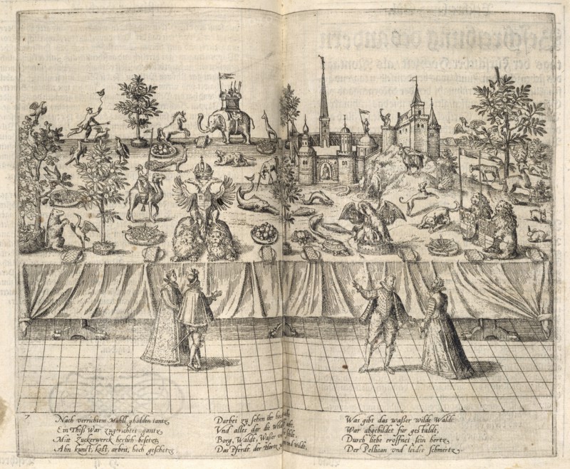 Banquet table decorated with animals and plants made of sugar paste, Beschreibung derer fürstlicher güligscher andc. Hochzeit