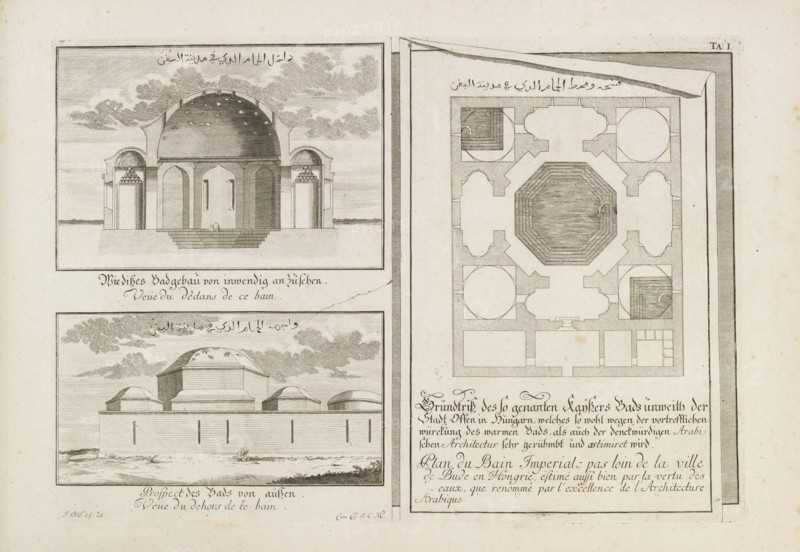 Hungary, Plan, section and elevation of the Imperial Bath in Offen,Pest, Budapest Hungary