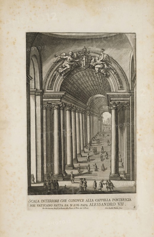 Scala interiore que conduca alla cappella ponteficia nel Vaticano fatta da n.s. sig. papa Alessandro VII. Il nvovo teatro