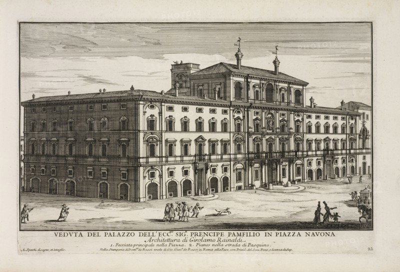 Veduta del Palazzo dell'ecc.mo sig.r prencipe Pamfilio in Piazza Navona, Il nvovo teatro delle fabriche et edifici