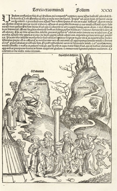 Worship of the Golden Calf, Registrum huius operis libri cronicarum cu, m, figuris et ymagi, nibus ab inicio mundi, Pleydenwurff