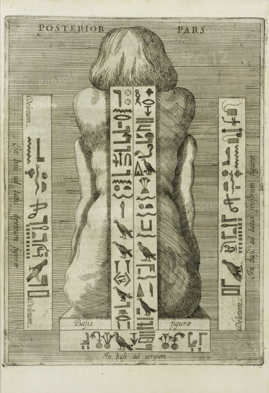 Egyptian statue, rear view, Ad Alexandrum VII. Pont. Max. Obelisci Aegyptiaci: nuper inter Isaei Romani rudera effossi