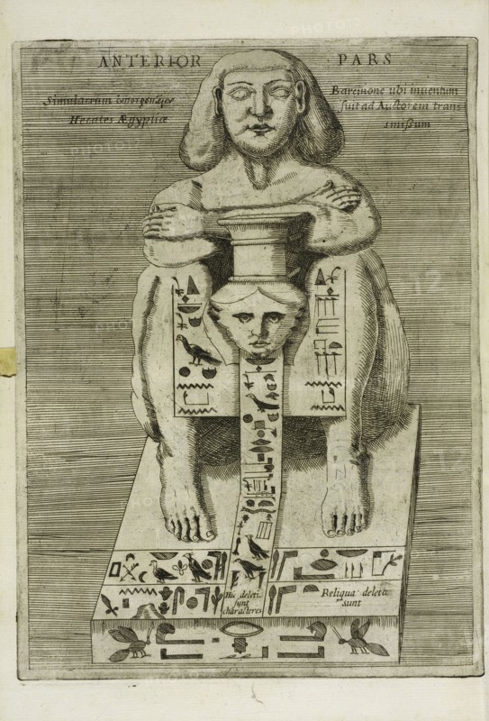 Egyptian statue, front view, Ad Alexandrum VII. Pont. Max. Obelisci Aegyptiaci: nuper inter Isaei Romani rudera effossi