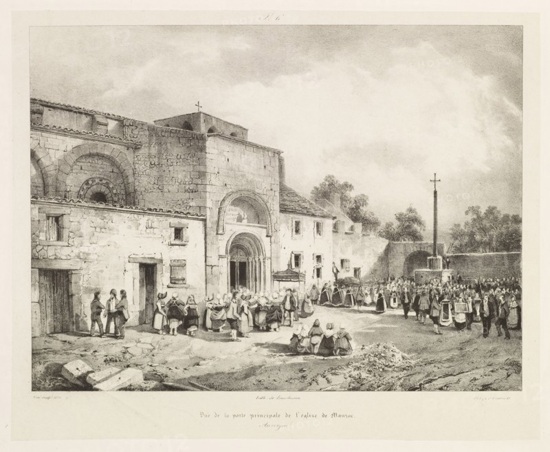 Vue de la porte principale de l'église de Mauzac, Voyages pittoresques et romantiques dans l'ancienne France, Engelmann, G.