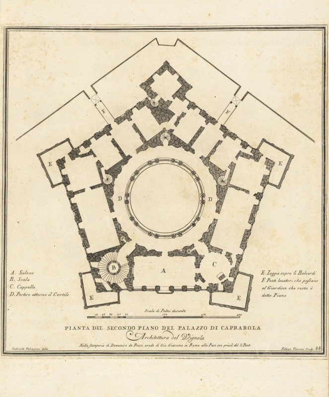 Pianta del pian secondo del Palazzo di Caprarola, Stvdio d'architettvra civile sopra gli ornamenti di porte e finestre tratti