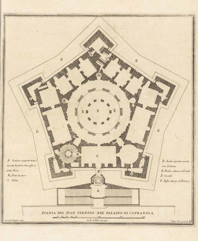 Pianta del pian terreno del Palazzo di Caprarola, Stvdio d'architettvra civile sopra gli ornamenti di porte e finestre tratti