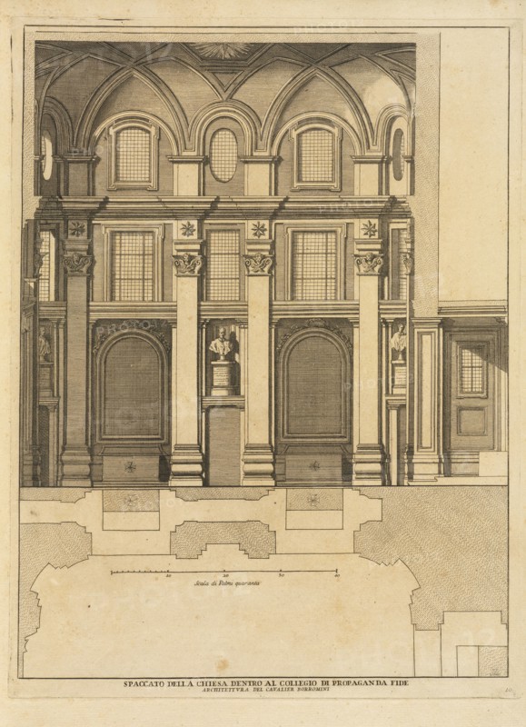 Spaccato della chiesa dentro al Collegio di Propaganda Fide, Stvdio d'architettvra civile sopra gli ornamenti di porte