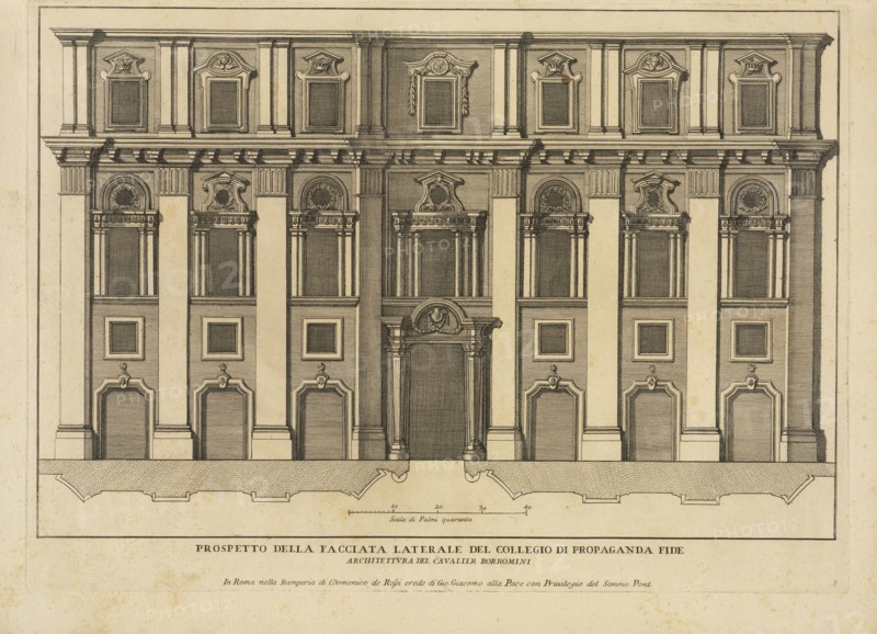 Prospetto della facciata laterale del Collegio di Propaganda Fide, Stvdio d'architettvra civile sopra gli ornamenti di porte