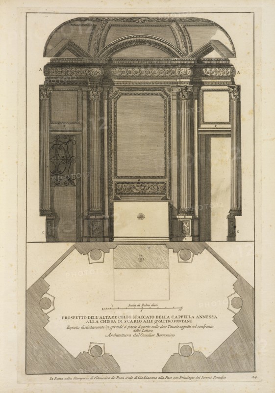 Prospetto dell'altare collo spaccato della cappella annessa alla Chiesa di S. Carlo alle Quattro Fontane, Stvdio d'architettvra