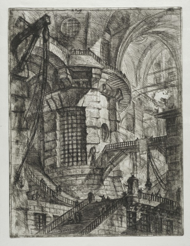 Invenzioni capric di carceri all'acqua forte, Piranesi, Giovanni Battista, 1720-1778, burnishing, scratching, black-and-white