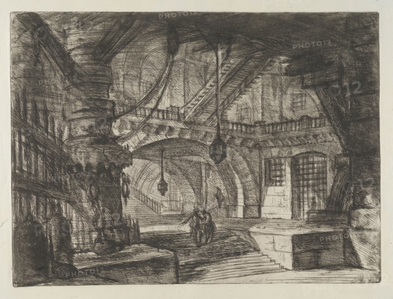 Invenzioni capric di carceri all'acqua forte, Piranesi, Giovanni Battista, 1720-1778, burnishing, scratching, black-and-white