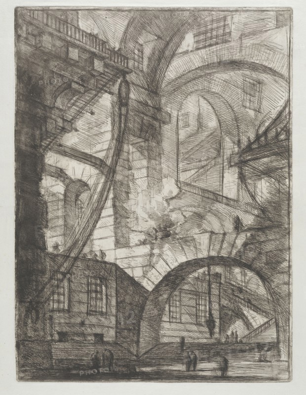 Invenzioni capric di carceri all'acqua forte, Piranesi, Giovanni Battista, 1720-1778, burnishing, scratching, black-and-white