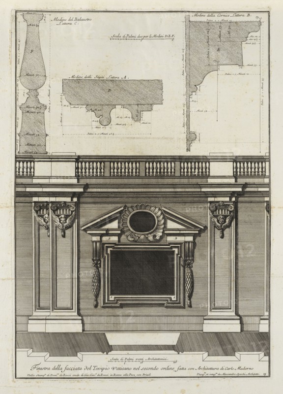 fatta con architettura di Carlo Maderno, Finestra della facciata del Tempio Vaticano nel secondo ordine, fatta con architettura