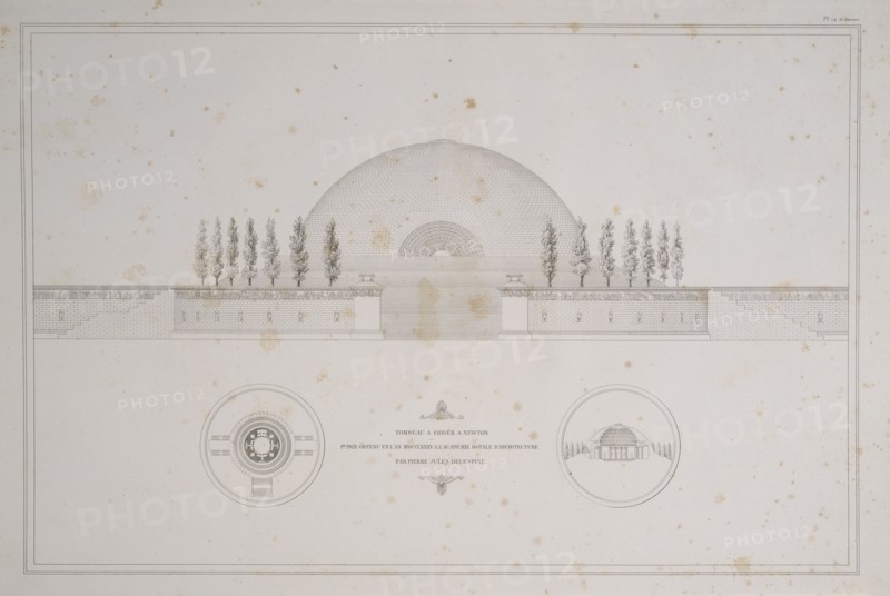 Tombeau à ériger à Newton: 1er prix obtenu en l'an MDCCLXXXV à l'Académie royale de l'architecture, par Pierre Jules Deléspine