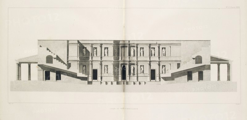 Coupe du Théâtre D'Herculanum, Les ruines de Pompéi, Mazois, François, 1783-1826, Engraving, 1824-1838
