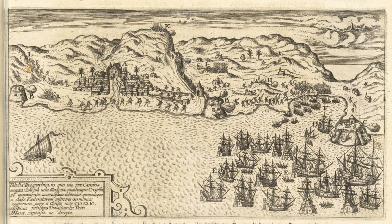 Tabella topographica, in qua tota fere Canaria magna cum sua urbe Allagona, Americae pars VIII., Bry, Johann Theodor de, 1561