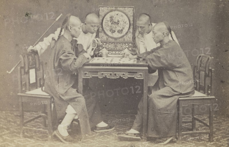 Chinese men playing checkers; recto, collection of photographs of China and Southeast Asia, Pun-Lun, ca. 1860