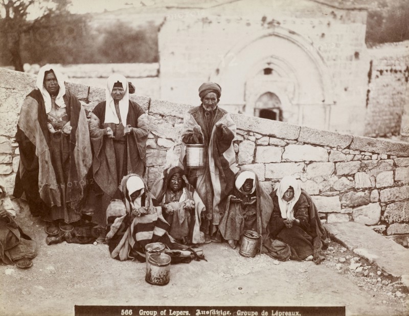 Group of lepers, orientalist photography, American Colony, Jerusalem, 1900