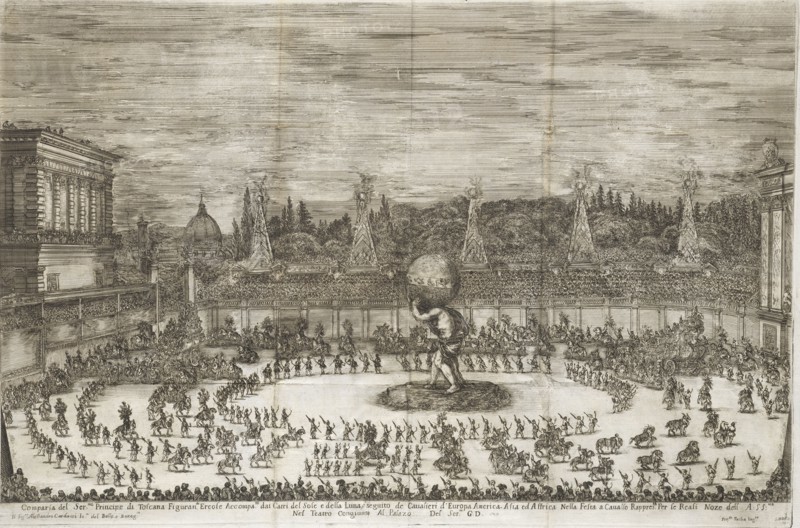 Comparsa del ser.mo principe di Toscana figuran.do Ercole accompa.to dai carri del Sole e della Luna, Il Mondo festeggiante