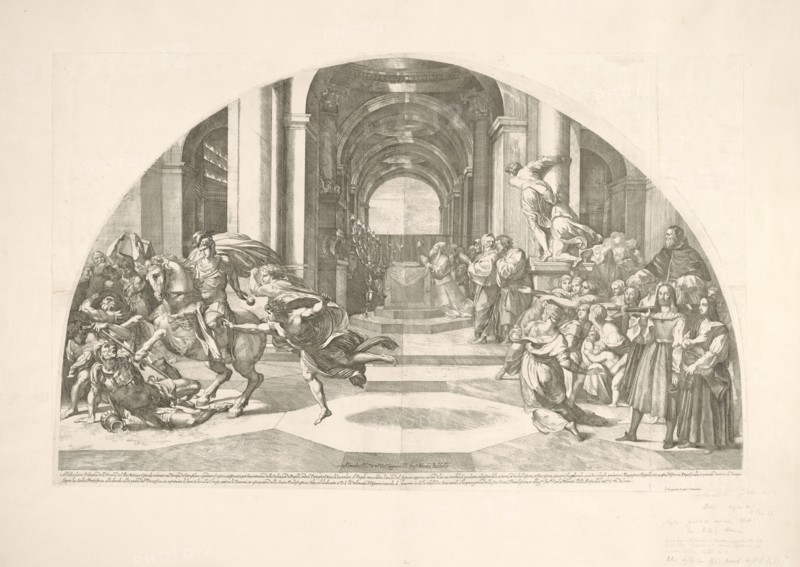 Heliodoro tribuno dell'erario del re Antioco essendo entrato nel tempio di Gerusalem, Maratti, Carlo, 1625-1713, Raphael, 1483