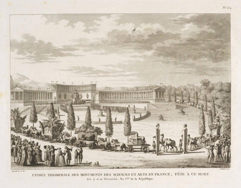 Entrée triomphale des monuments des sciences et arts en France, fête à ce sujet les 9 et 10 thermidor. An 6.eme de la République