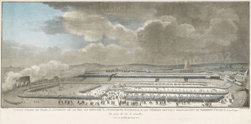 Vue du Champ de Mars, à l'instant où le Roi, les députés à l'Assemblée nationale and les fédérés réunis, y prononcent le serment