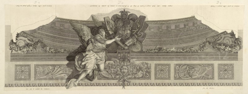 Winged female figure with a trophy, Apotheosis of Hercules, Le Brun, Charles, 1619-1690, Etching, engraving, black-and-white
