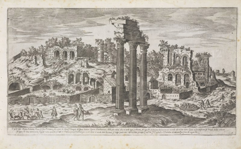 Parte del monis palatino verso il foro romano, I vestigi dell' antichità di Roma, Du Pérac, Etienne, d. 1604, Engraving, 1575