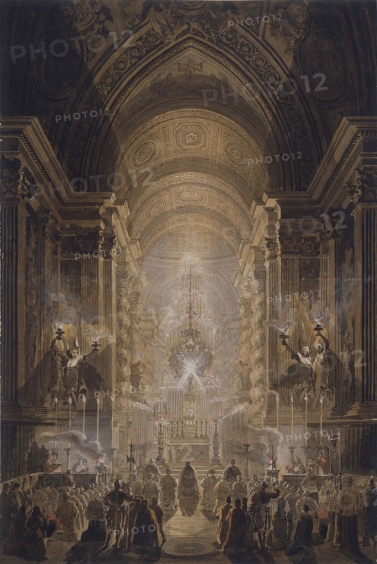 Holy Sacrament in the Pauline Chapel, Desprez, Louis Jean, 1743 - 1804, Piranesi, Francesco, 1756-1810, Etching, hand-colored
