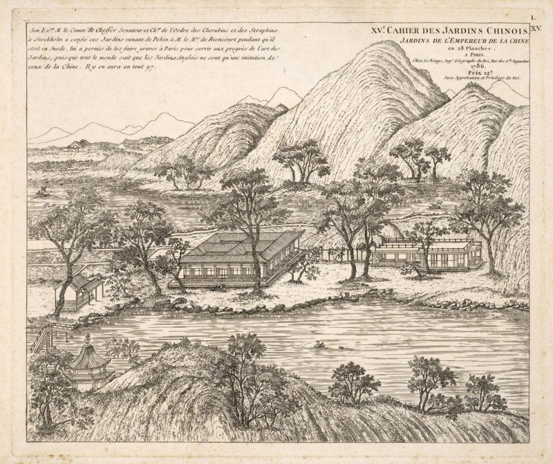 View of simple life in quietude at the Garden of Perfect Clarity, Detail des nouveaux jardins à la mode, Le Rouge, Georges-Louis