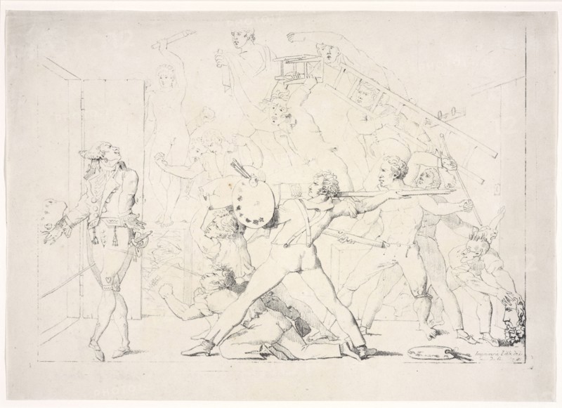 Atelier de David, Lithography, black-and-white, 19th century