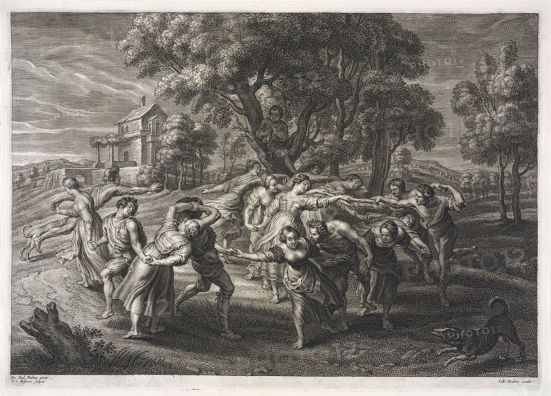 Dance of the Italian peasants, Bolswert, Schelte, ca. 1586-1659, Hendricx, Gillis, Rubens, Peter Paul, Sir, 1577-1640, Engraving