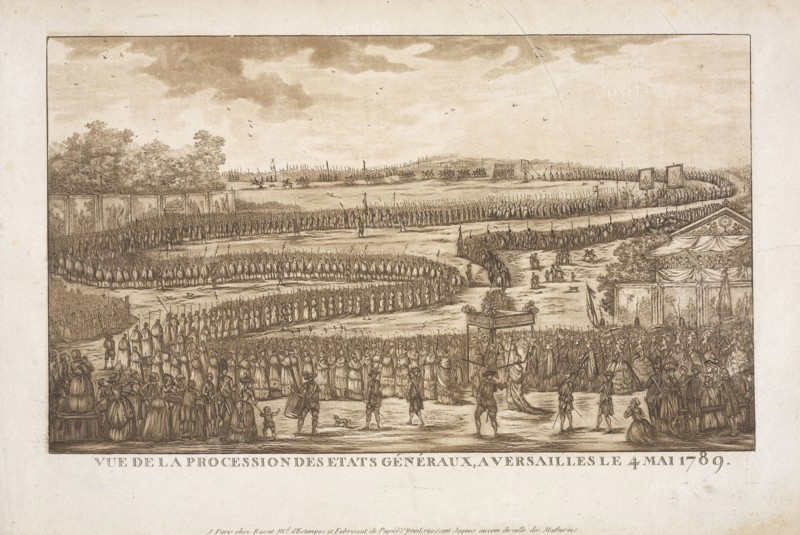 Vue de la procession des Etats généraux, à Versailles le 4 mai 1789, Prints of the French Revolution, Etching, tool work, brown