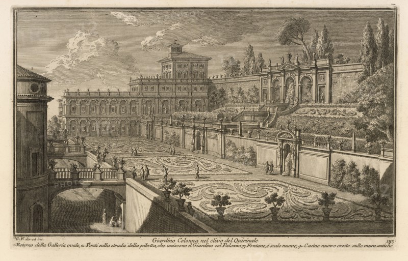 Giardino Colonna nel clivo del Quirinale, Delle magnificenze di Roma antica e moderna, Vasi, Giuseppe, 1710-1782, Engraving
