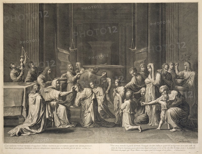 Confirmation, print after paintings by Nicolas Poussin, Gantrel, Etienne, 1646-1706, Pesne, Jean, 1623-1700