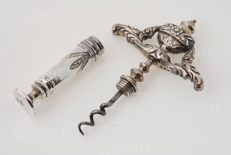Silver corkscrew with image lid vase, in holder, corkscrew kitchenware utensil silver, die-cast engraved hammered corkscrew