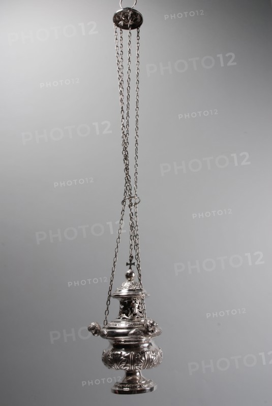 Silver censer, censer ceremonial holder holder silver, driven hammered Round compressed spherical barrel wall