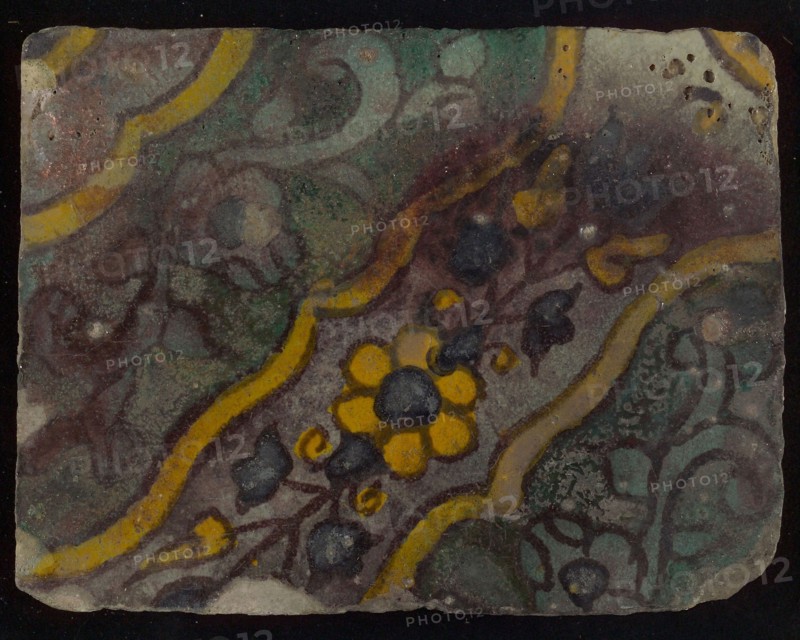 tile floor tile tile sculpture ceramic earthenware glaze, baked 2x glazed painted Yellow shard rectangular Large prunruk