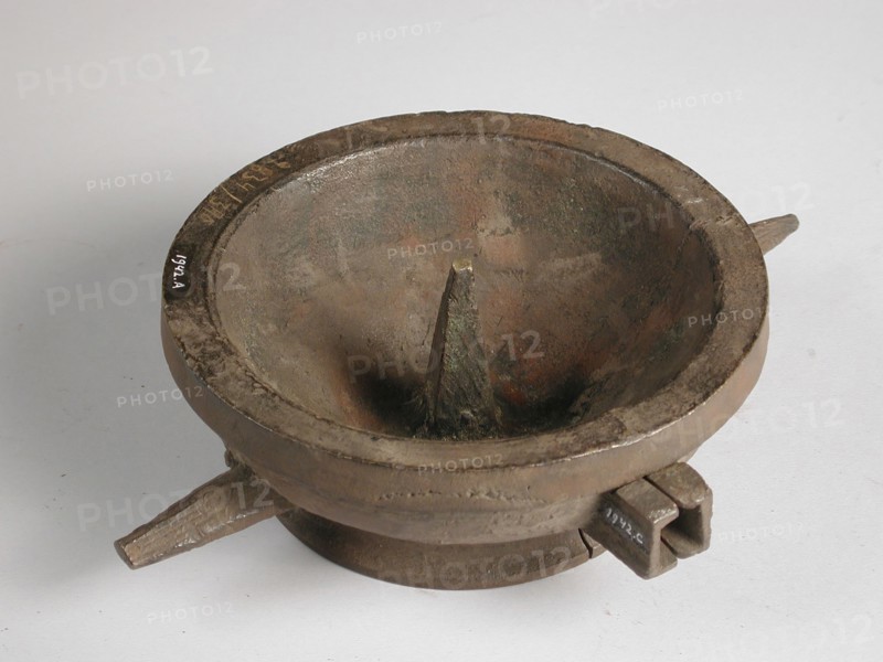 Three parts of four-piece bronze mold for top of pot or jug, cast molding tools tools base metal bronze, cast turned Four-piece