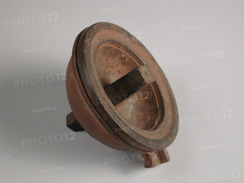 Two-piece round mold for brandy bowl or top pot or jug, cast molding tool tools base metal bronze, cast turned Two-piece bronze
