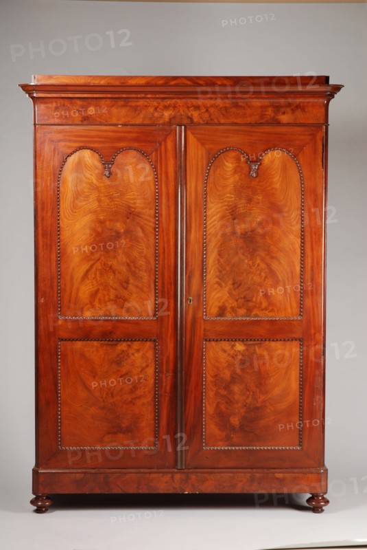 Linen cabinet veneered with mahogany in early historical style, linen cupboard cupboard cupboard furniture furniture interior
