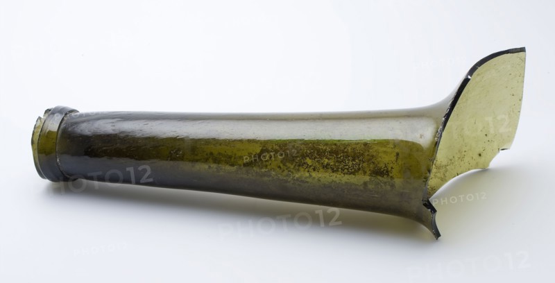 Fragment of shoulders, neck and lip of bottle, bottle holder soil found glass, free blown and formed Fragment