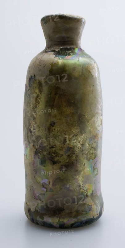 Medicine Bottle, medicine bottle bottle holder soil find glass, free blown and shaped Small (medicine?) Bottle in clear light