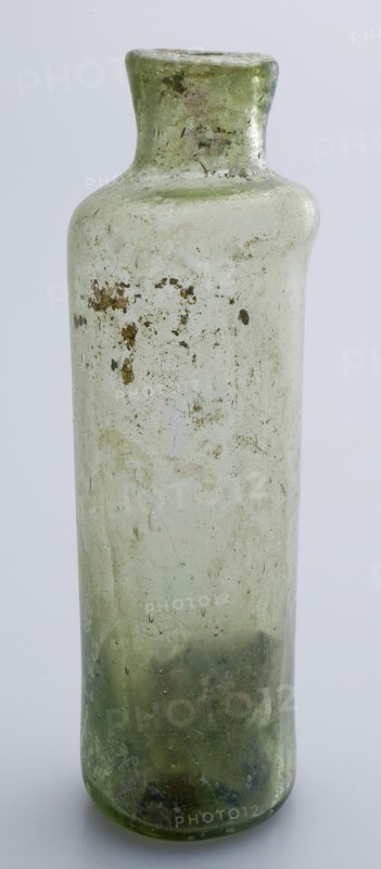 Medicine Bottle, medicine bottle bottle holder soil find glass, free blown and shaped Small (medicine?) Bottle in clear light